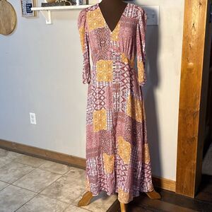Emma and Michele maxi dress size medium patchwork colorful v neck cottagecore ye